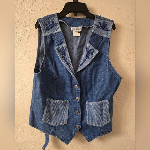 Saint Germain Jackets & Blazers - Denim Blue Embroidered Vest